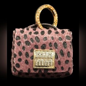 Leopard Print Mini Bag Charm with Gold Accents